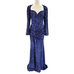 NWT Fitted Long Sleeve Sequin Gown with Leg Slit and Corset Back